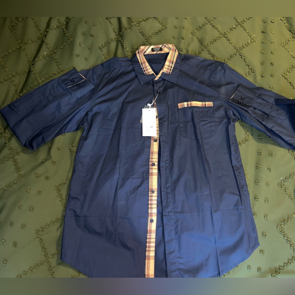 Men's Blue Shirt Jacket with Plaid Details